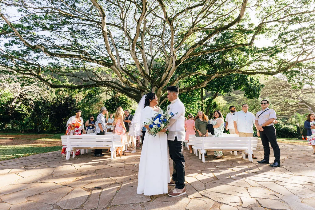 Couple at outdoor wedding ceremony