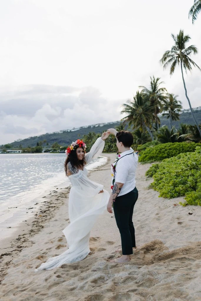 Couple dancing at beach