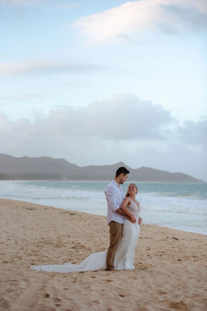 Couple embracing on the beach