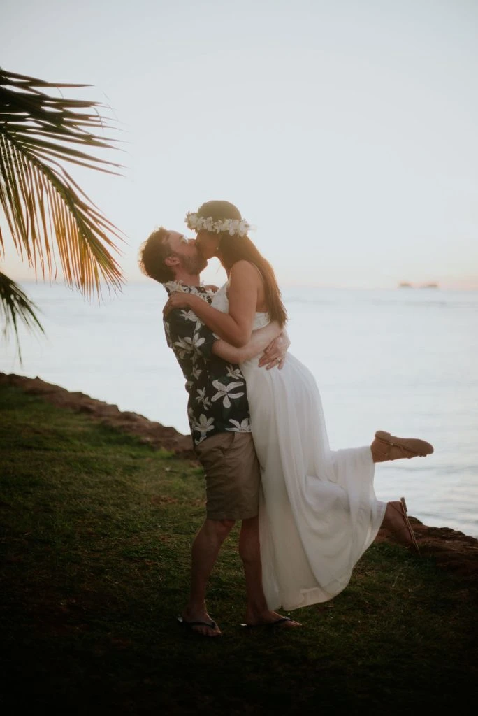 Couple kissing on beach