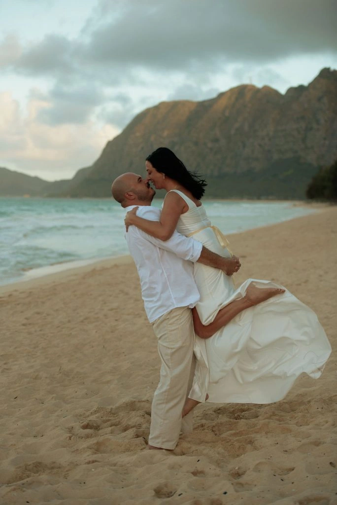 Couple embracing on the beach