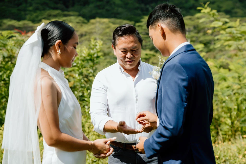 Outdoor wedding ring exchange