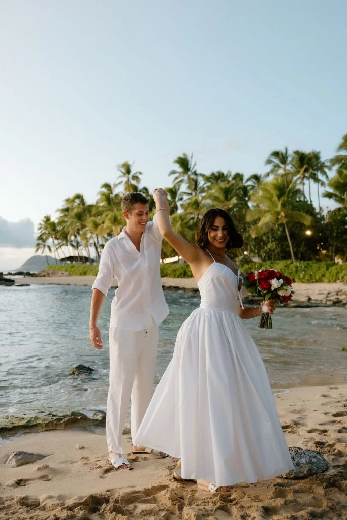 Couple dancing at beach