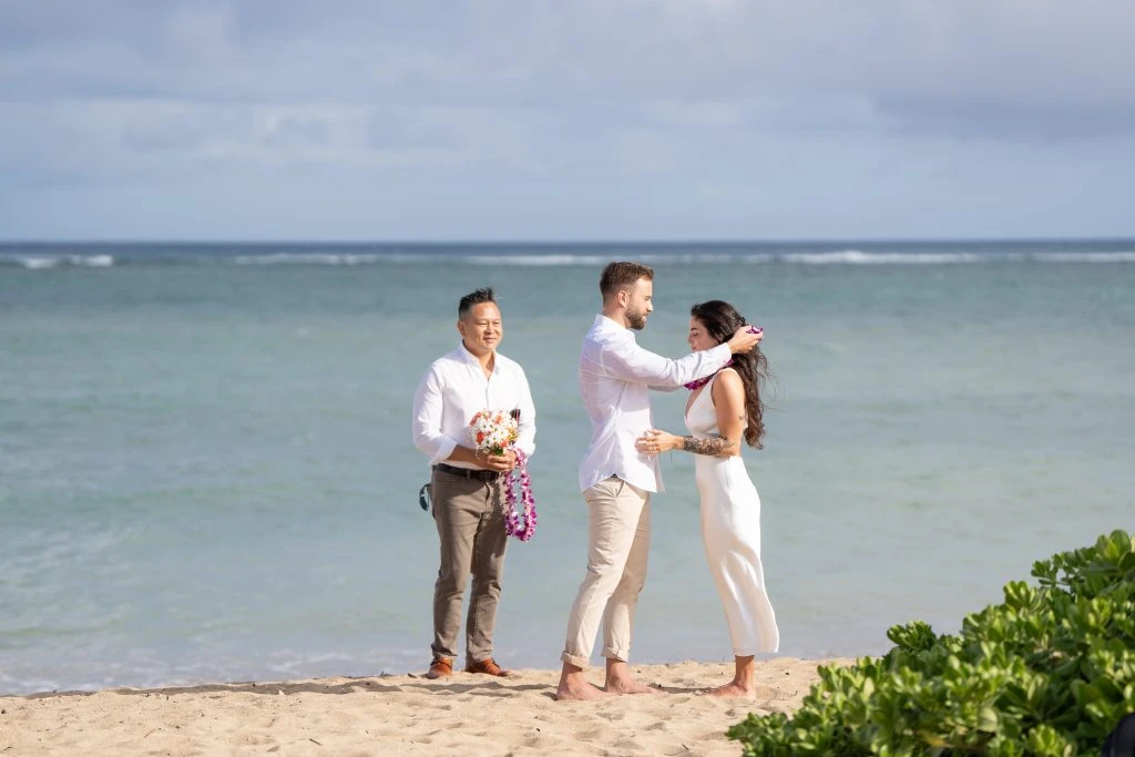 Exchanging vows at beach