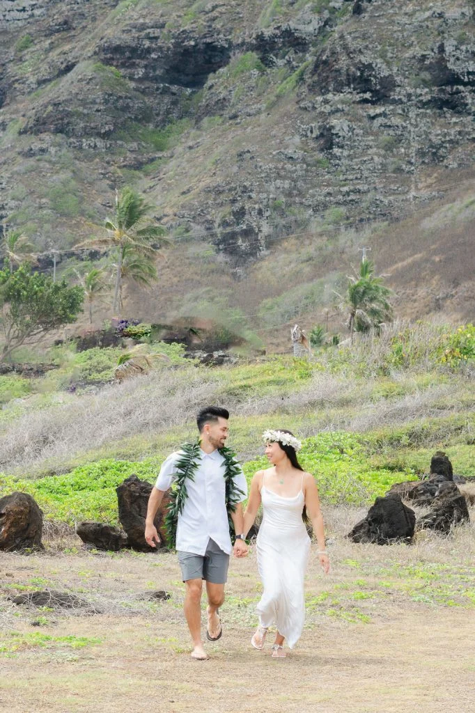 Couple walking happily outdoors