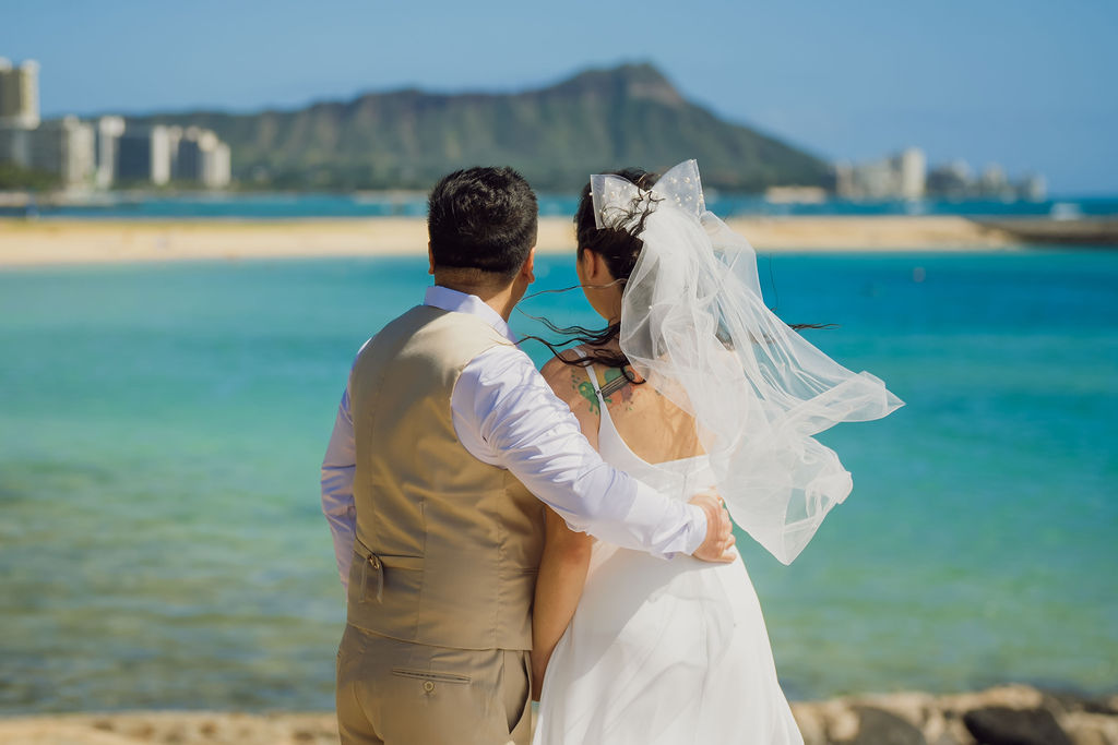 Scenic view of Magic Island beach in Honolulu, a popular spot for wedding vows.